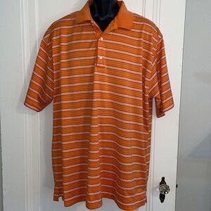 Greg Norman orange striped short sleeve cotton golf polo shirt